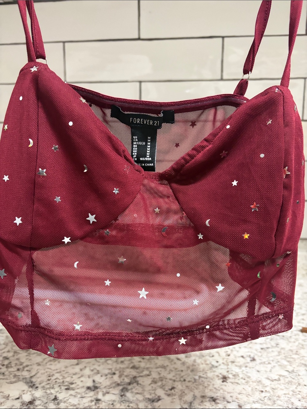 Forever 21 Burgundy Starry Mesh Bandeau